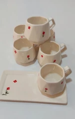 فنجان شش ضلعی طرح گل سرامیک دستساز