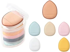 پک 6 تایی پد آرایشی (پاف) انگشتی مدل اشکی به همراه جعبه پلاستیکی mini puff