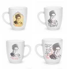 لیوان شیشه ای دسته دار ارتفاع 8.5قطر دهانه 7.5ماگ مات رهبری طرح رهبر شهید کد 104927