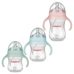 شیشه شیر طلقی pp کولیک ایز 240 میل بی بی لند دسته دار ضد نفخ babyland کد 201