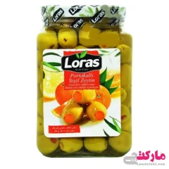 زیتون سبز با مغز پرتقال لوراس حجم 900 گرم Loras