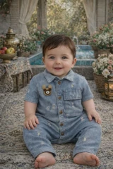 سرهمی لی زاپ دار آستین کوتاه نوزادی