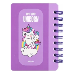 دفترچه یادداشت 80 برگ سیمی A7 جیبی طرح اسب تک شاخ یونیکورن و ابر جادویی (unicorn) آبرنگ