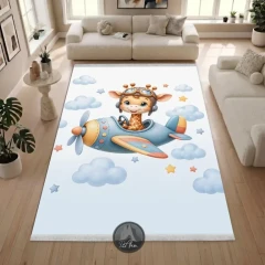 فرشینه پسرانه زرافه خلبان و هواپیما DA-9019 | فرش کودک