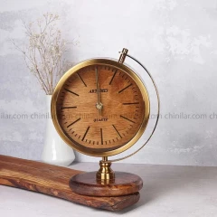 ساعت رومیزی ارتمیس گلد پایه چوبی