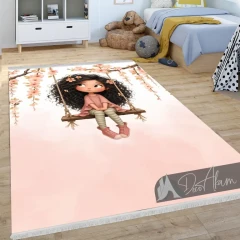 فرشینه دخترانه دختر روی تاب DA-9004 | فرش اتاق کودک
