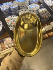 ظرف سرو بیضی استیل طلایی