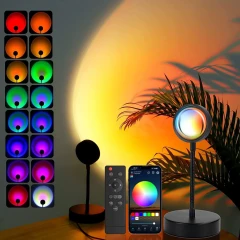 چراغ پروژکتور غروب آفتاب JIMEI مدل SUNLAMP-P با نور RGB و چرخش 360 درجه مناسب دکور اتاق خواب و عکاسی (همراه با کنترل اپ و ریموت)