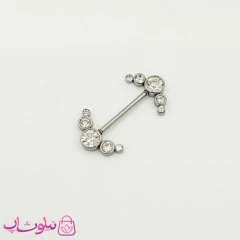 پیرسینگ سینه (نیپل) نقره ای نگیندار کد 998