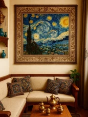 تابلو فرش چاپی شب پر ستاره اثر ونگوک