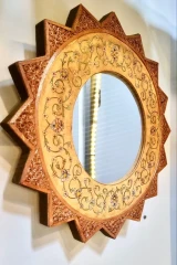 آینه دیواری خورشیدی چوب و چرم طبیعی تیدا