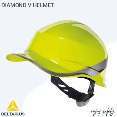 کلاه ایمنی مهندسی زرد با نوار نقره ای نئون مدل دایموند بیسبال دلتاپلاس HALMET DIAMOND V YELLOW DELTA PLUS
