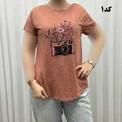 تیشرت طرحدار وارداتی نخ پنبه چهارفصل زنانه دخترانه سایز S تا XXXL کد 1175