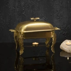 سوفله خوری مستطیل کوچک مدل پایه برگی برنجی کد 7000B
