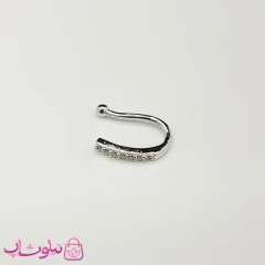 پیرسینگ فیک بینی مدل نگیندار نقره ای رنگ کد 90