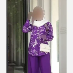 ست شومیز و شلوار زنانه مدل بهار جنس بوگاتی رنگ بنفش سایز فری 38 تا 46