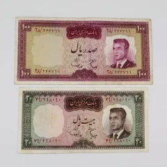 ست اسکناس 100 و 20 ریالی کراواتی محمدرضا شاه سری پنجم – 246711
