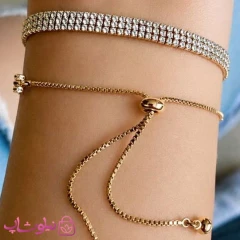 دستبند زنانه تنیسی ژوپینگ طلایی سه لاین با قفل آسانسوری کد 4991
