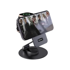 استند وایرلس شارژ سه کاره پرودو مدل Porodo 115W Portable Metal Foldable Charging Station 360° Stand | PD-FWCH035-BK