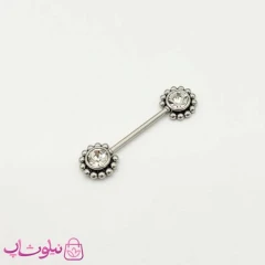 پیرسینگ سینه (نیپل) نگیندار نقره ای کد 998
