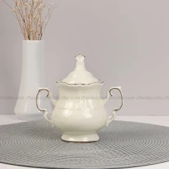 قندان چینی استخوانی ورت وول طرح خط طلا