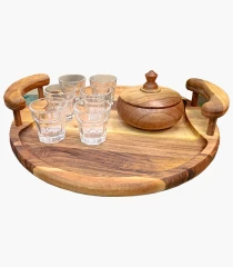 سینی گرد دسته دار چوبی