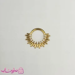 پیرسینگ دیث گوش یا سپتوم بینی مدل خورشید طلایی رنگ فول استیل نگیندار کد 379