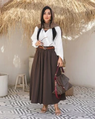 دامن تک زنانه لینن کمربند چرمی