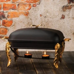 سوفله خوری مستطیل متوسط مدل پایه برگی مشکی طلایی کد 7001M