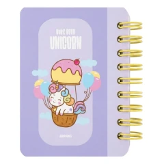 دفترچه یادداشت 80 برگ سیمی A7 جیبی طرح اسب تک شاخ یونیکورن و بالن خیال (unicorn) آبرنگ
