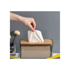جعبه دستمال کاغذی طلقی clesn درب چوبی