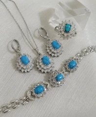 سرویس سنگدار زنانه، مدل خاویاری، سنگ فیروزه ای وارداتی اصل، کد1306💍