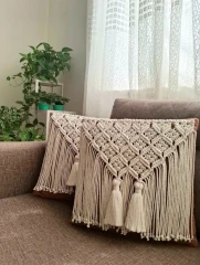 کاور کوسن مکرومه طرح لوزی منگوله دار