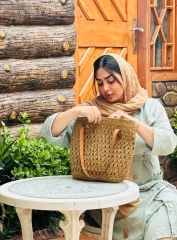 کیف رافیا مدل ستاره ای دست چرمی