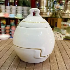 قندان رویال چینی مقصود سفید با خطوط طلایی