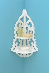 شلف دیواری کنجی دو طبقه گلدار ضدآب pvc