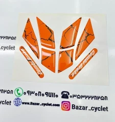 پد برچسب گلگیر جلو موتور سیکلت طرح کلیک نارنجی خط مشکی