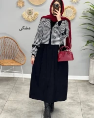 کت سارافون زنانه پیردوپل پشمی و مخمل کبریتی