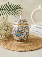بانکه سرامیکی درب‌دار طرح گل سنتی
