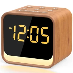 ساعت رومیزی زنگ‌دار چوبی HOUSBAY مدل TS1M با نور خواب، صدای طبیعت و وایت نویز مناسب اتاق خواب