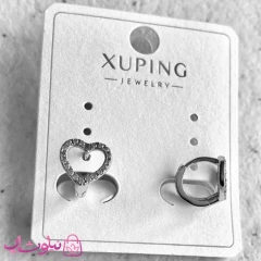 گوشواره دخترانه ژوپینگ قلب نگیندار نقره ای رنگ کد 3591