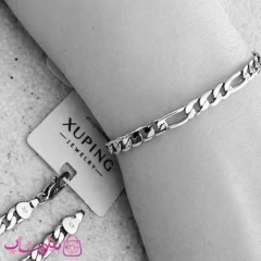 دستبند زنانه ژوپینگ طرح فیگارو نقره ای رنگ طول 19 سانت عرض 5 میل کد 5391