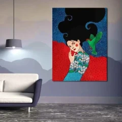 تابلو بوم چاپی لاویا طرح زن ترک و پرنده کد ART-1992