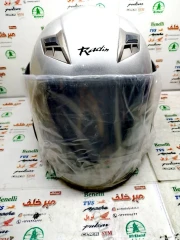 کلاه کاسکت ایمنی موتور سیکلت بدون فک برند رادین چراغ دار نقره ای براق
