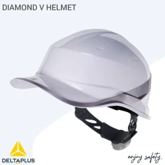 کلاه ایمنی مهندسی سفید با نوار نقره ای نئون بازتابنده نور مدل دایموند بیسبال دلتاپلاس HALMET DIAMOND V WHITE DELTA PLUS
