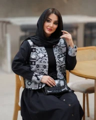 کراپ کت و دامن کلوش کمربند دار مخمل ژاکارد درجه یک و لنینت عیدانه زنانه