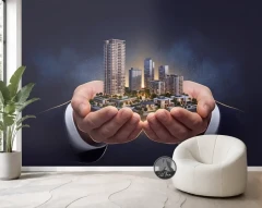 پوستر دیواری املاک طرح شهر در دست‌ها کد DA-(8068) | دکور مشاور املاک
