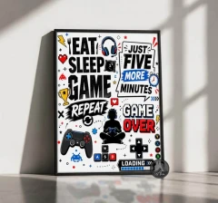 تابلو گیمینگ تایپوگرافی Eat Sleep Game کد DA-6018 | مناسب گیم نت