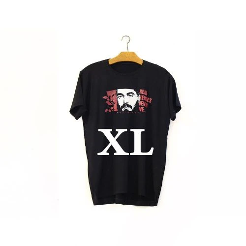 00202012-تیشرت XL مشکی زنانه طرح شهید هادی، ویسکوز، آستین کوتاه یقه گرد