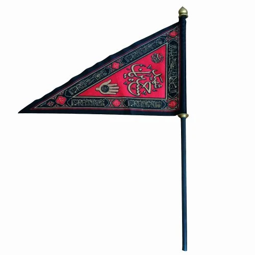 013164-پرچم سه گوش زربافت با میله پلاستیکی